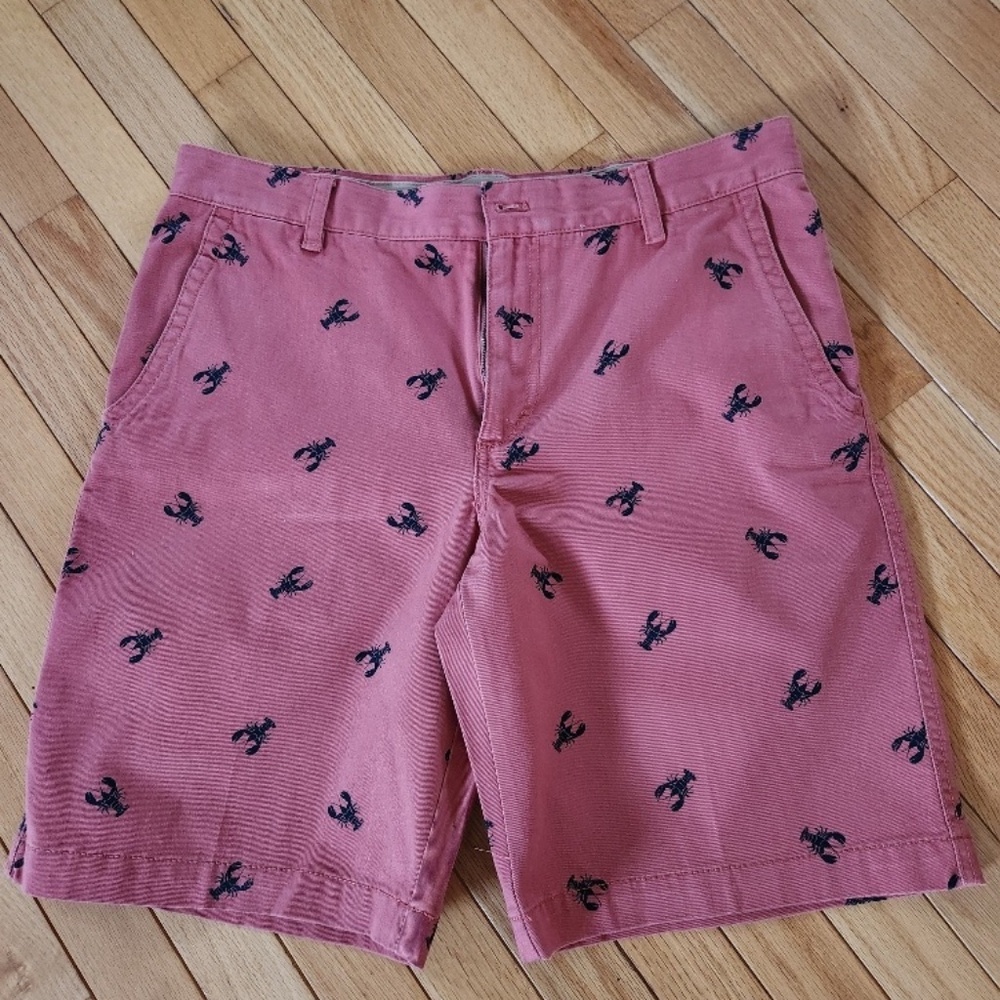 Mens IZOD Salmon-Color Flat-Front Lobster Embroidered Shorts Size 34